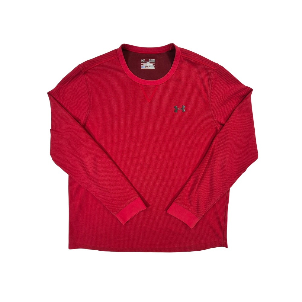 Under Armour ColdGear Mens XL Red Waffle Knit Long Sleeve Shirt Loose Fit